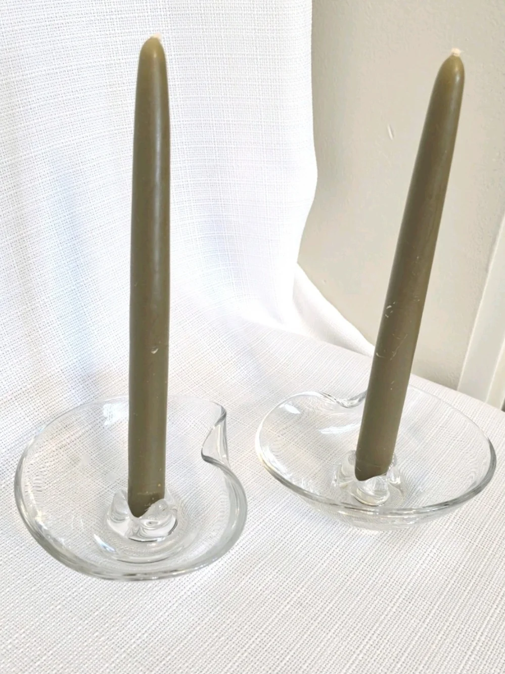 Vtg Fostoria Pine Etched Candlestick Holders Flora Art Glass MCM Kidney